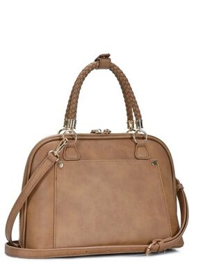 Madison West Tan Camila Satchel Bag Braided Handle Crossbody Handbag